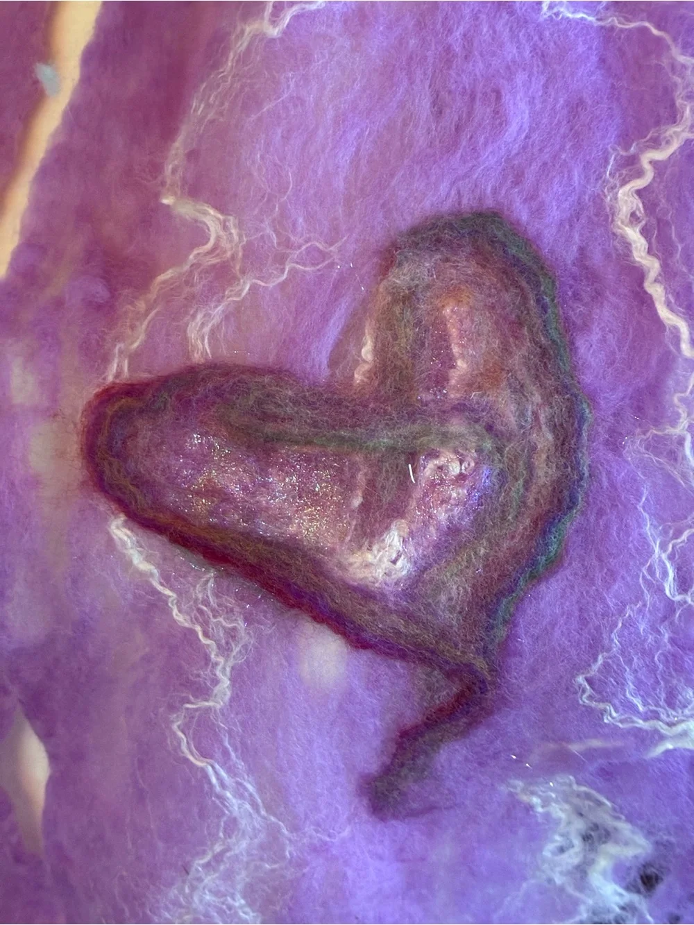 HANDMADE BY SELLER Handmade Lavender wet Felted Wool Scarf with Heart Accents
